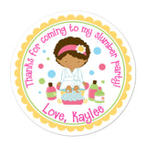 African American Spa Party Girl Personalized Sticker Birthday Stickers - INKtropolis