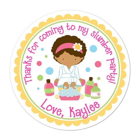 African American Spa Party Girl Personalized Birthday Favor Sticker