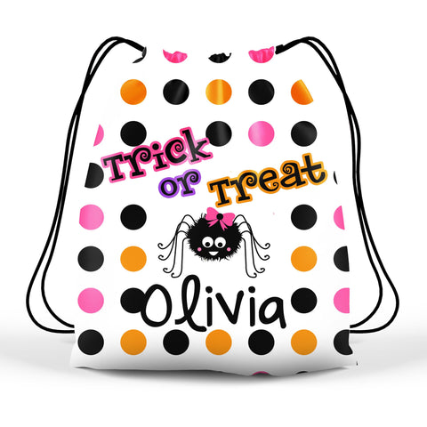 Personalized Halloween Trick Or Treat Bag, Kids Drawstring Bag - Girl Spider