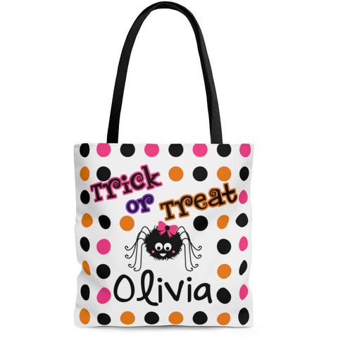 Personalized Halloween Trick Or Treat Bag, Kids Halloween Tote Bag - Girl Spider