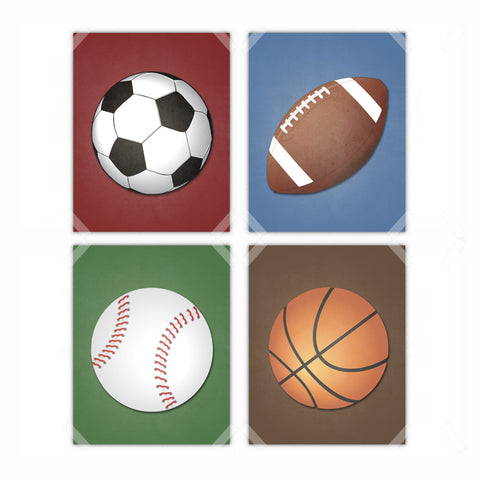 Sports Football Baseball Soccer Basketball - Set of 4