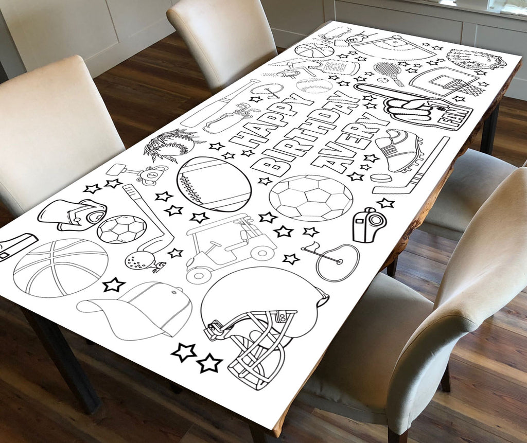 Personalized Sports Birthday Coloring Banner, Poster, Paper Table