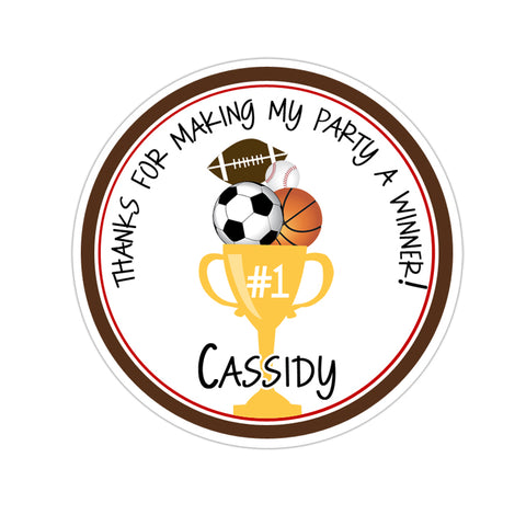 Sports Trophy Personalized Birthday Favor Sticker