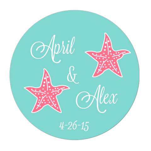 Two Starfish Personalized Wedding Favor Sticker