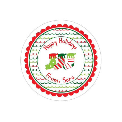 Christmas Stockings Striped Border Personalized Christmas Gift Sticker