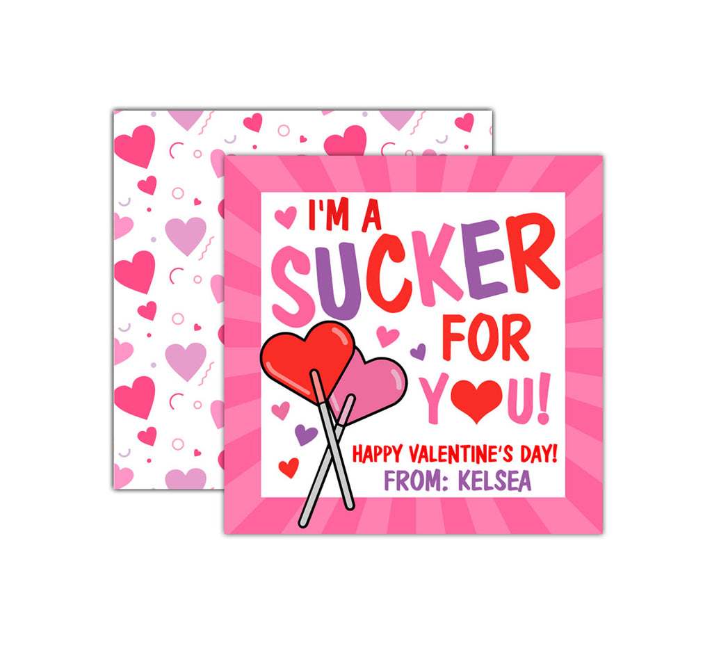 Personalized Sucker For You Valentine's Day Tags, Valentine Cards