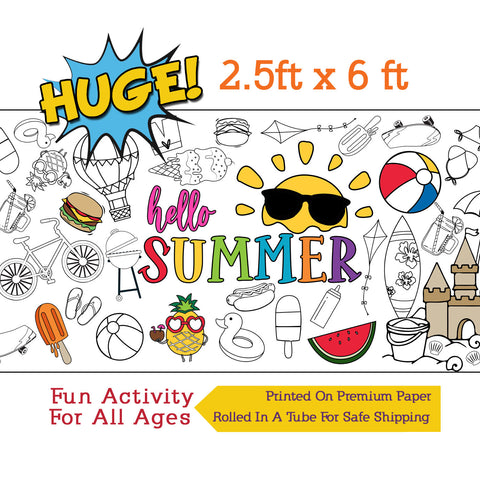 Hello Summer Coloring Banner, Poster, Paper Table Cover