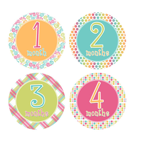 Tropical Colored Baby Month Stickers