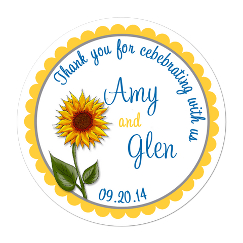 Sunflower Personalized Wedding Favor Sticker
