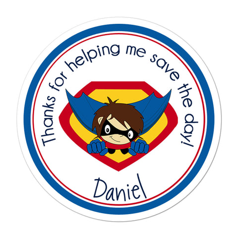 Superhero Boy Personalized Birthday Favor Sticker