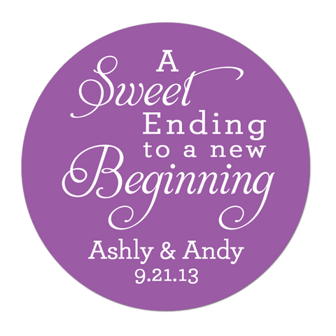Sweet Ending To A New Beginning Personalized Wedding Favor Sticker