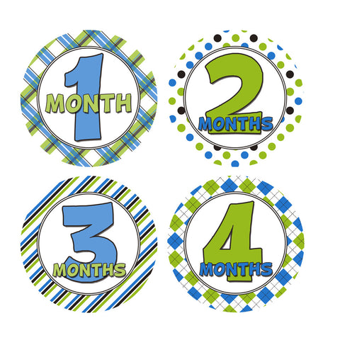Green and Blue Patterned Baby Month Stickers