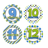Green and Blue Patterned Monthly Baby Stickers onesie sticker - INKtropolis