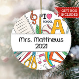 Personalized Teacher Christmas Ornament - School Supplies
