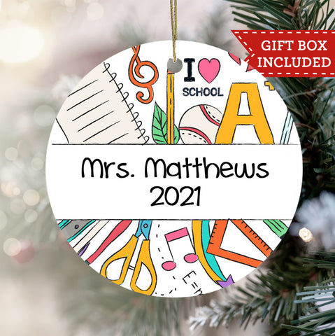 Personalized Teacher Christmas Ornament - School Supplies