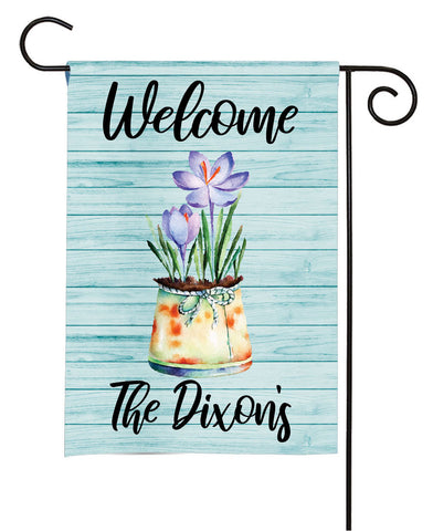 Personalized Garden Flag - Flower Pot of Violets