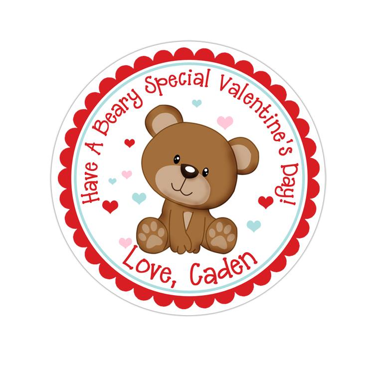 Blue Heart Teddy Bear Valentines Day Personalized Sticker Valentines Day Stickers - INKtropolis
