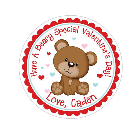 Blue Heart Teddy Bear Personalized Valentines Day Personalized Sticker
