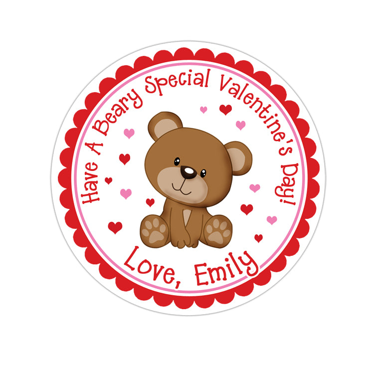 Pink Heart Teddy Bear Valentines Day Personalized Sticker Valentines Day Stickers - INKtropolis