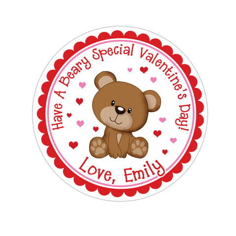 Pink Heart Teddy Bear Personalized Valentines Day Sticker