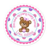 Teddy Bear Wide Polka Dot Border Personalized Sticker Birthday Stickers - INKtropolis