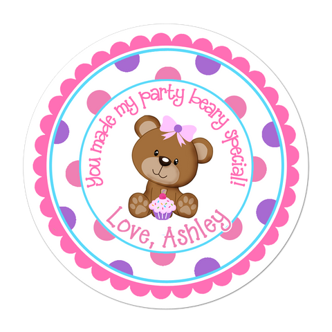 Teddy Bear Polka Dot Border Personalized Birthday Favor Sticker