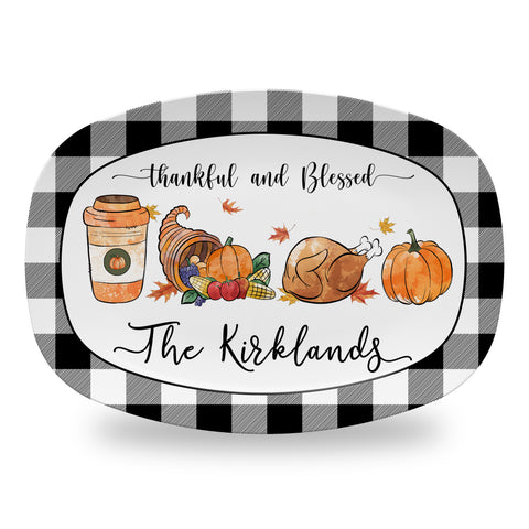 Personalized Thanksgiving Platter, Serving Tray - Thankful and Blessed