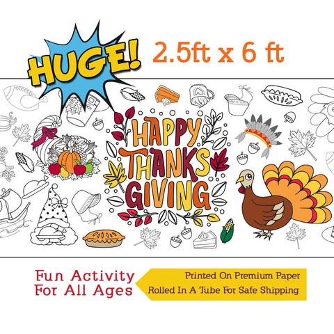 Happy Thanksgiving Coloring Banner, Poster, Paper Table Cover