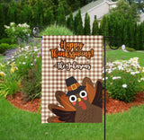 Personalized Thanksgiving Garden Flag - Brown Gingham Turkey