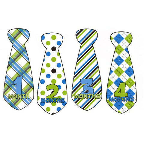 Green and Blue Patterned Baby Month Stickers - Tie Shaped