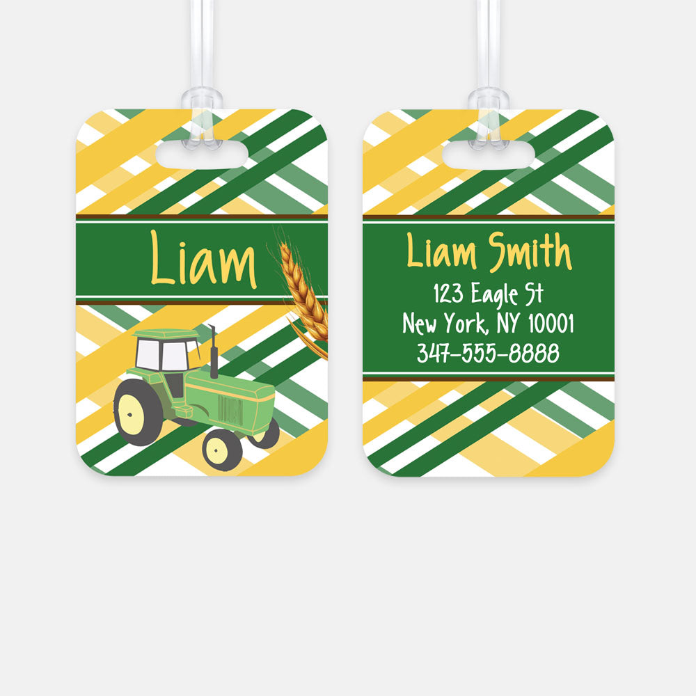 Personalized Tractor Luggage Tag, Kids Backpack Tag