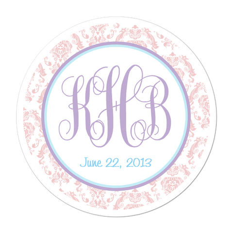 Damask Monogram Personalized Wedding Favor Sticker