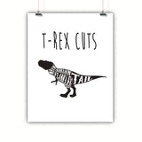 T Rex Dinosaur Meat Cuts Kitchen Artwork, Poster, Print, Framed or Canvas kitchen art - INKtropolis