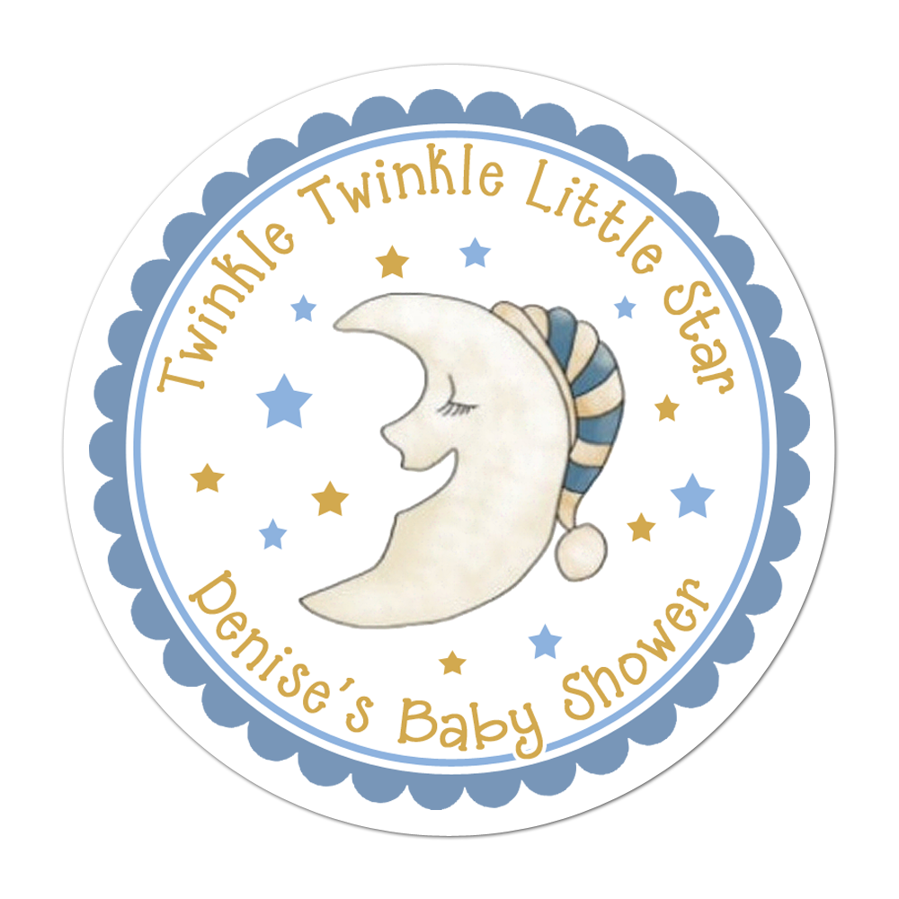 Moon And Stars Personalized Sticker Baby Shower Stickers - INKtropolis