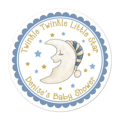 Moon And Stars Personalized Baby Shower Sticker