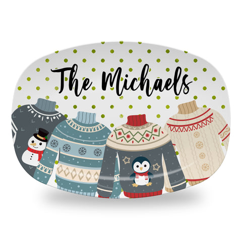 Personalized Christmas Holiday Platter, Serving Tray - Christmas Sweaters