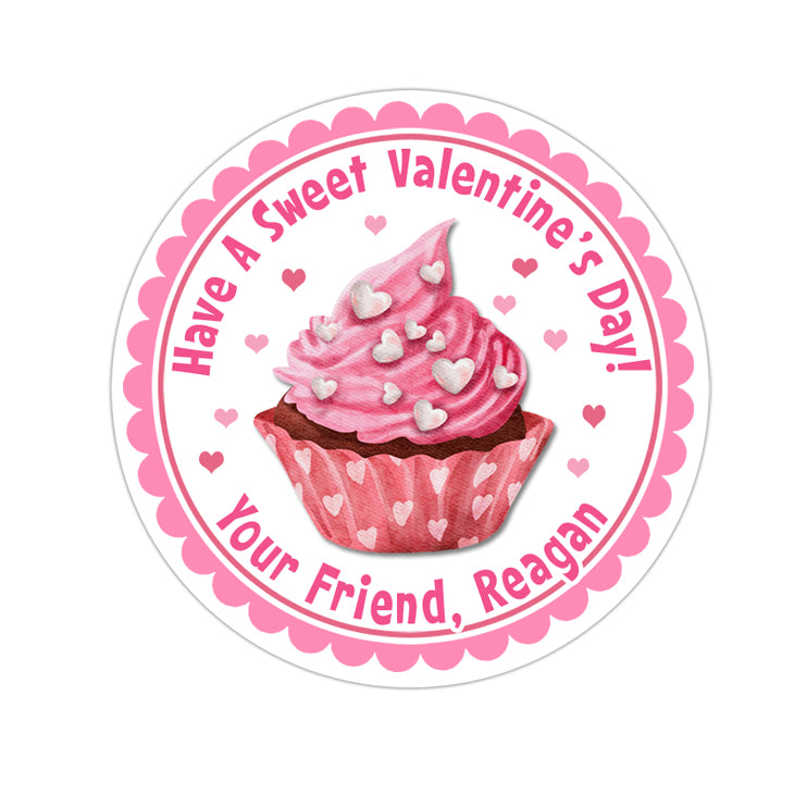 Cupcake Personalized Valentines Day Sticker