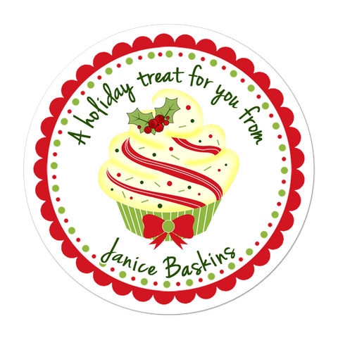 Vanilla Cupcake Personalized Christmas Gift Sticker
