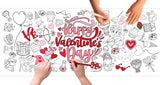 Valentine's Day Coloring Banner, Poster, Paper Table Cover