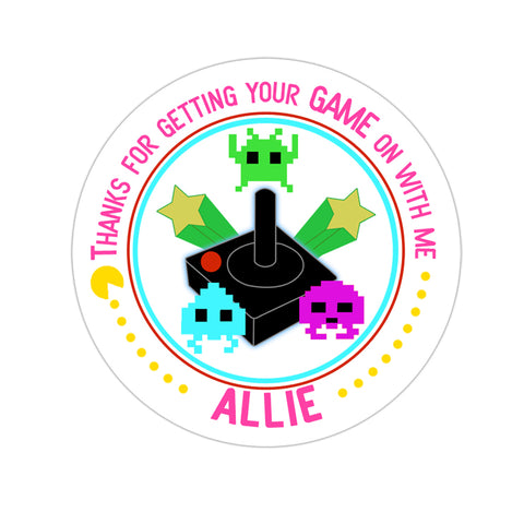 Pink Video Gamer Personalized Birthday Favor Sticker