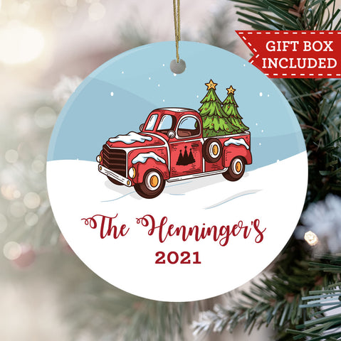 Personalized Farmhouse Christmas Ornament - Vintage Truck