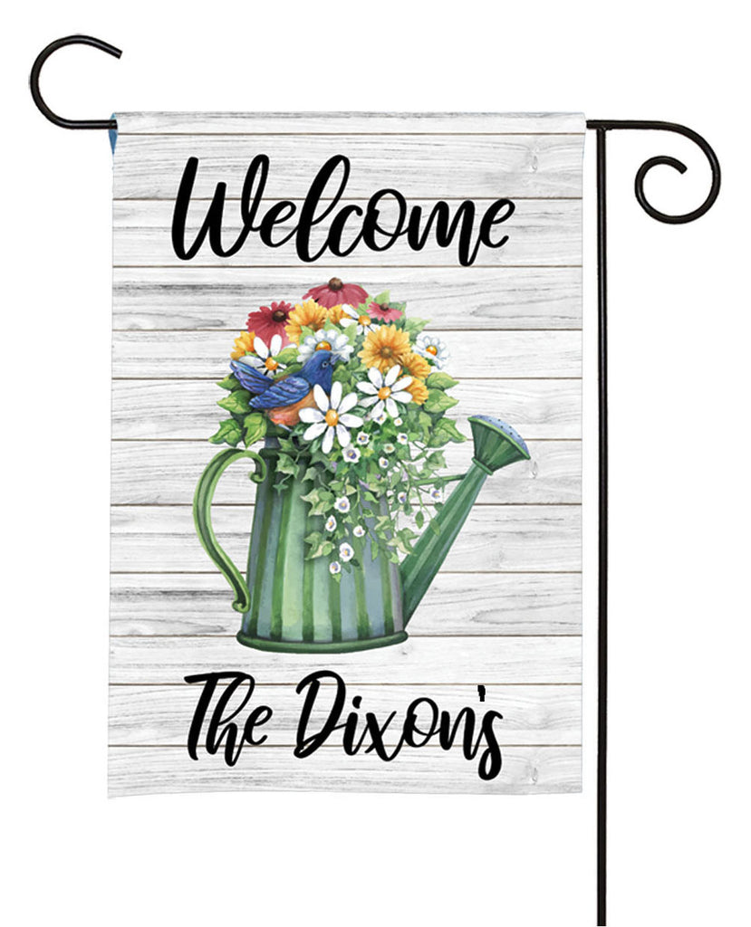 personalized watercolor watering can garden flag