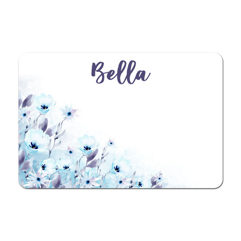 Personalized Pet Food Placemat - Blue Watercolor Floral