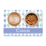 Personalized Pet Food Placemat - Periwinkle and Green Diamonds