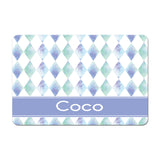 Personalized Pet Food Placemat - Periwinkle and Green Diamonds