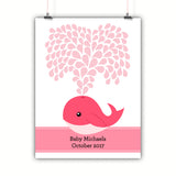 Personalized Baby Shower Guest Book Alternative - Pink Whale Customized Poster, Print, Framed or Canvas, 50 Signatures Baby Shower Guest Book - INKtropolis