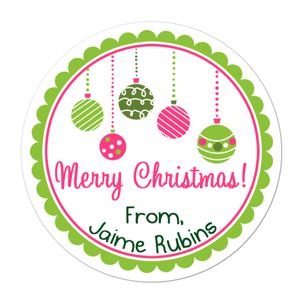 Pink And Green Ornaments Personalized Sticker Christmas Stickers - INKtropolis
