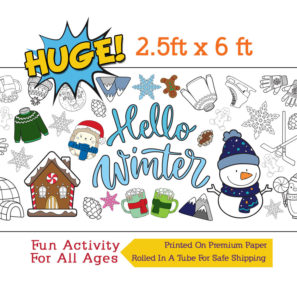 Hello Winter Coloring Banner, Poster, Paper Table Cover