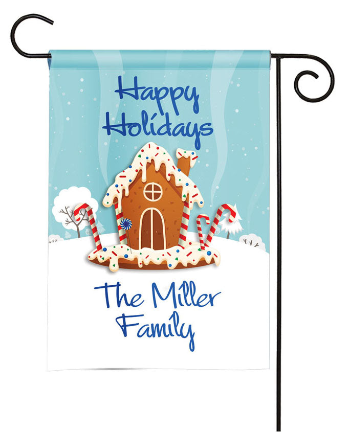 personalized gingerbread house christmas garden flag