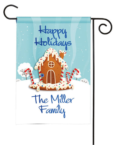 Personalized Holiday Garden Flag - Gingerbread House